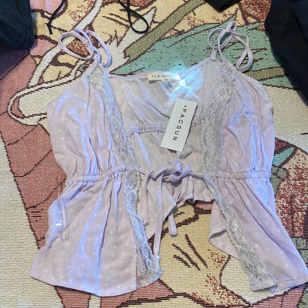 LA hearts tie front lace top